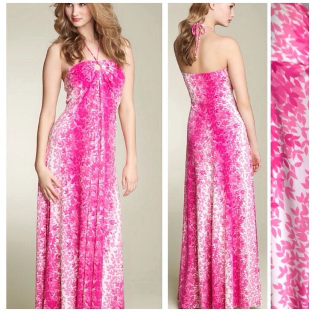 MAGGY LONDON DRESS MAXI PINK WHITE Halter Resort 8